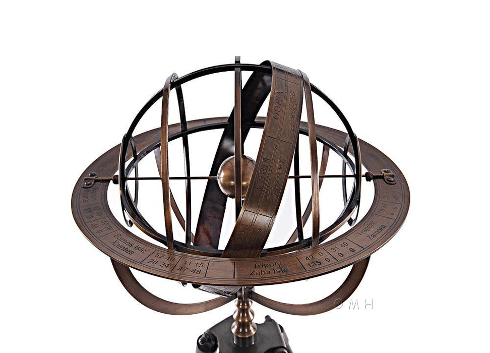 Antique Style Brass Armillary With Wood Stand Home Decor - Medieval Replicas