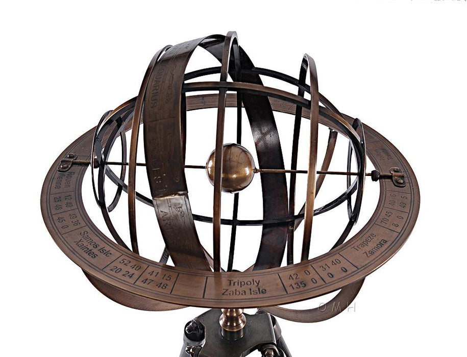 Antique Style Brass Armillary With Wood Stand Home Decor - Medieval Replicas