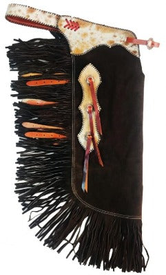 Showman ® Brown suede horse leather chinks with Hair on Cowhide Accent