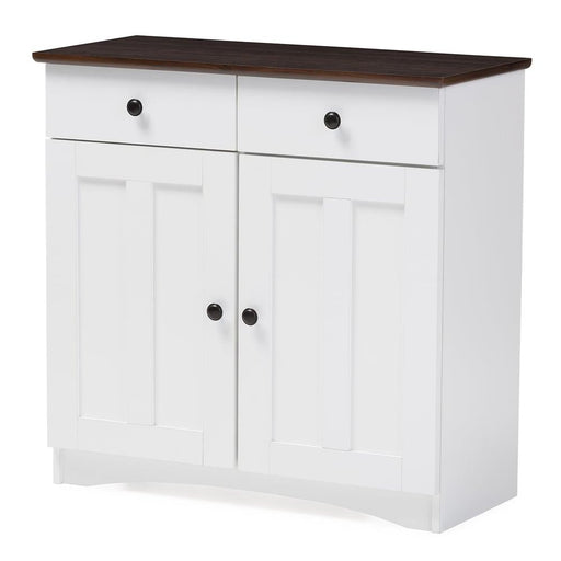 LAUREN MODERN TWO-TONE WHITE AND DARK BROWN BUFFET KITCHEN CABINET WITH TWO DOORS AND TWO DRAWERS - Medieval Replicas