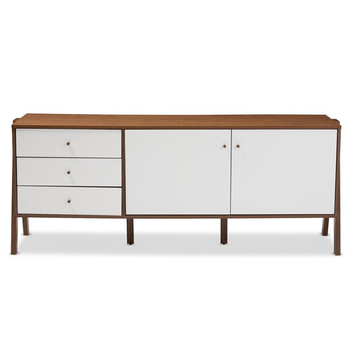 HARLOW MODERN SCANDINAVIAN STYLE WHITE AND WALNUT WOOD SIDEBOARD STORAGE CABINET - Medieval Replicas