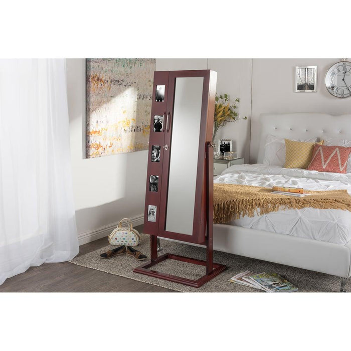 VITTORIA BROWN FINISH WOOD SQUARE FOOT FLOOR STANDING DOUBLE DOOR STORAGE JEWELRY ARMOIRE CABINET - Medieval Replicas