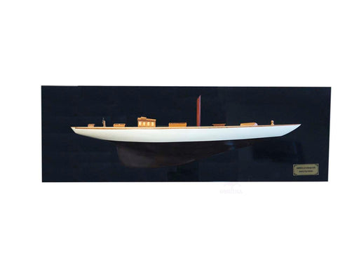 Handmade Shamrock Brown/White Painted Half-Hull Model Boat Yacht - Medieval Replicas
