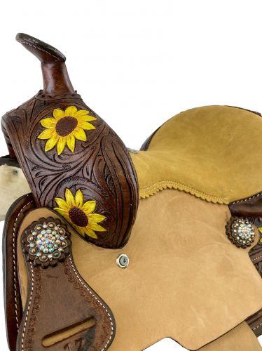 Double T  Barrel Style Saddle With Hand Painted Sunflower Design 10 inches - Medieval Replicas