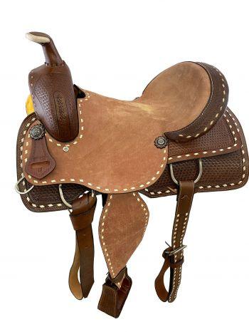 16" Roper Style horse saddle with rough out leather hard seat - Medieval Replicas