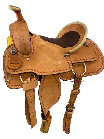 16" Roper Style Saddle Tan Rough Out With Leather Inlay Seat. Horse Saddle - Medieval Replicas