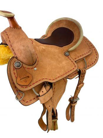 16" Roper Style Saddle Tan Rough Out With Leather Inlay Seat. Horse Saddle - Medieval Replicas