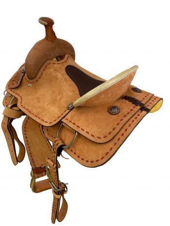 16" Roper Style Saddle Tan Rough Out With Leather Inlay Seat. Horse Saddle - Medieval Replicas