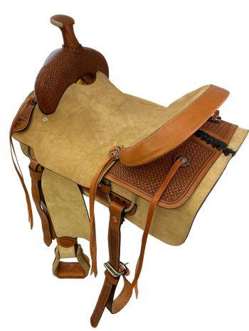 16" Roper Style Horse saddle with roughtout leather hard seat - Medieval Replicas