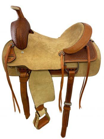 16" Roper Style Horse saddle with roughtout leather hard seat - Medieval Replicas