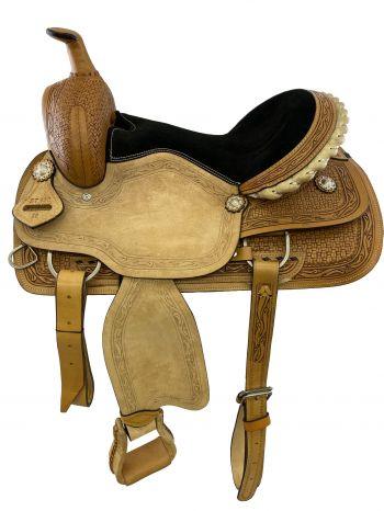 16" Roper Style Horse Saddle with light roughout fenders & jockies - Medieval Replicas