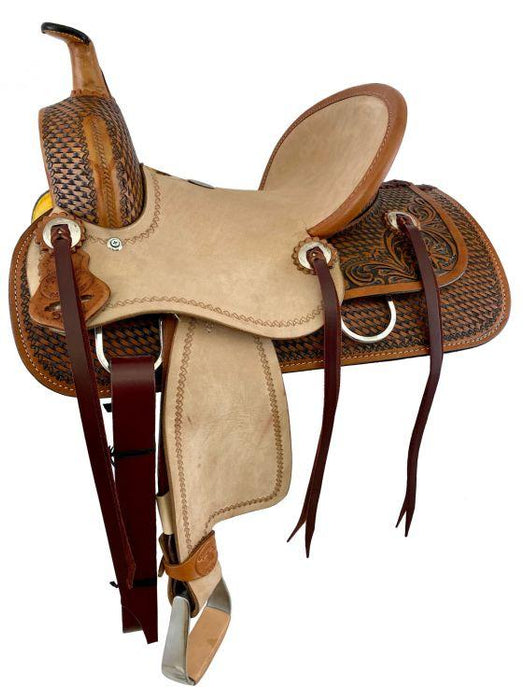 Hard seat roping style Horse saddle with combo basket 12" Double T - Medieval Replicas