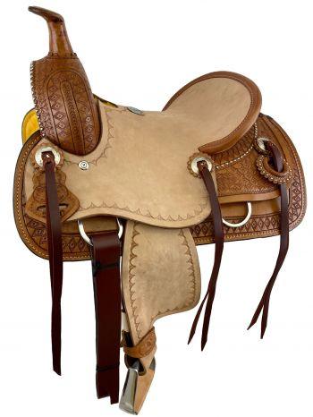 Double T  hard seat roping style saddle with diamond tooling.12" - Medieval Replicas