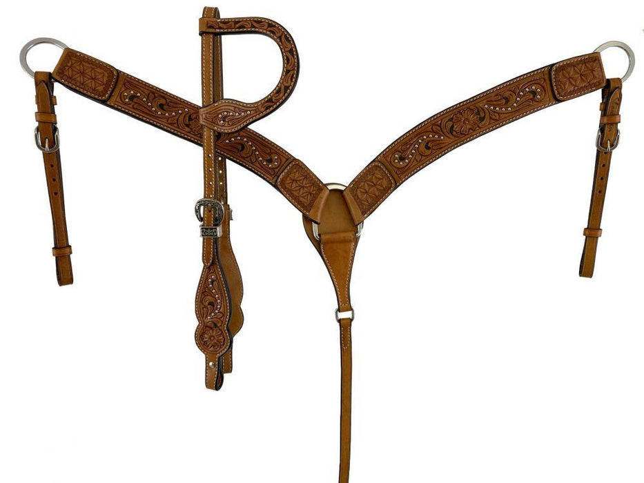 Showman Medium oil leather one ear headstall and breast collar set - Medieval Replicas