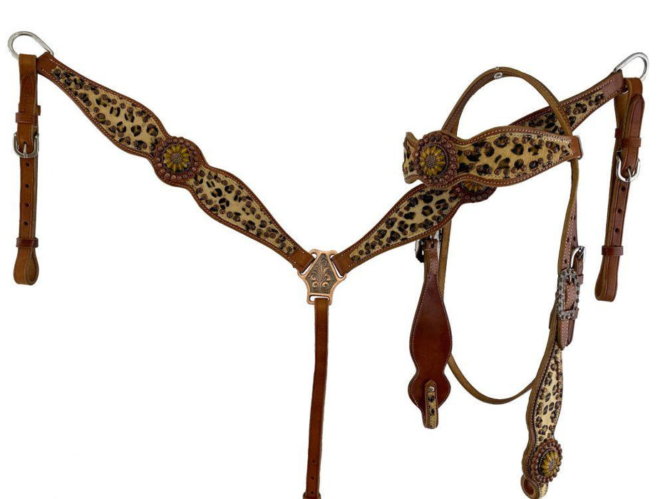 Showman ® Cheetah headstall and breast collar set with sunflower conchos - Medieval Replicas