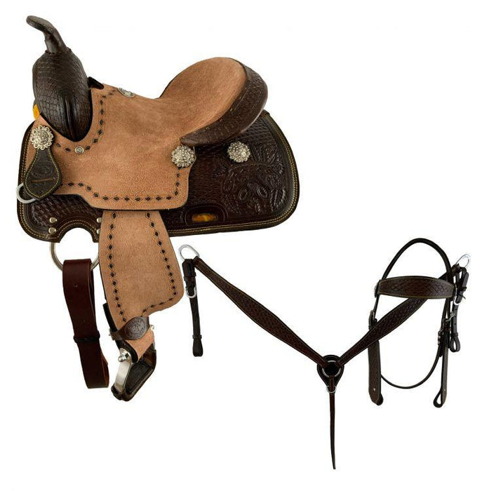 Dark Oil Youth Pleasure style Horse saddle set with hard seat 12" Double T - Medieval Replicas