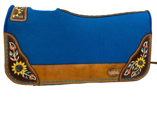 Klassy Cowgirl  28x30  Barrel  Style 1” blue felt horse saddle pad with blue lacing