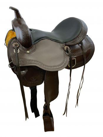 16" Circle S Trail Horse Saddle With Wave Print Border & Black Leather Seat - Medieval Replicas