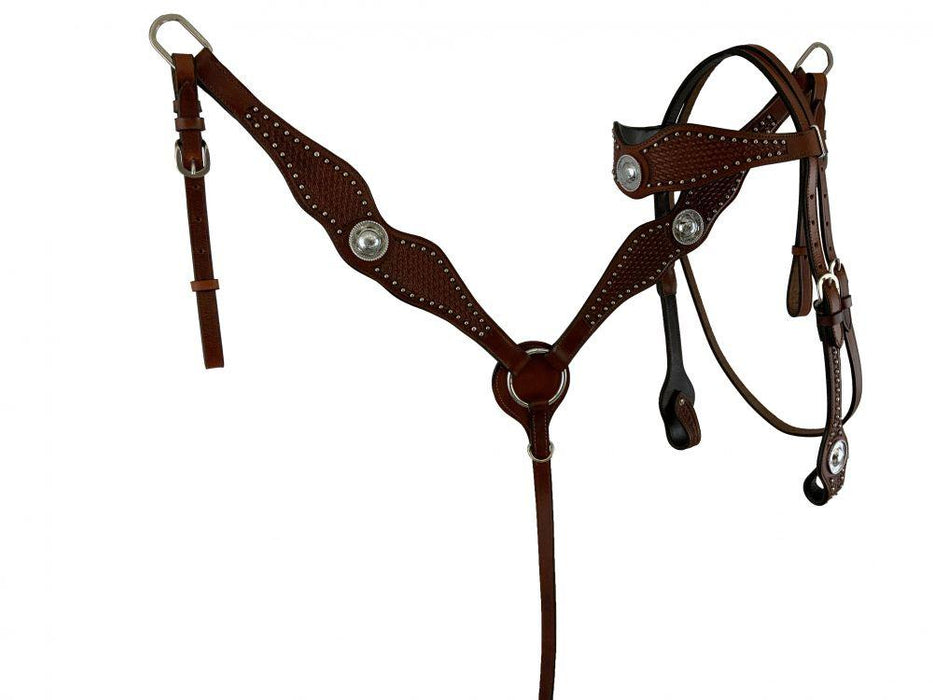 16" Economy Barrel Horse Saddle Set with basket stamp tooling, copper beads - Medieval Replicas