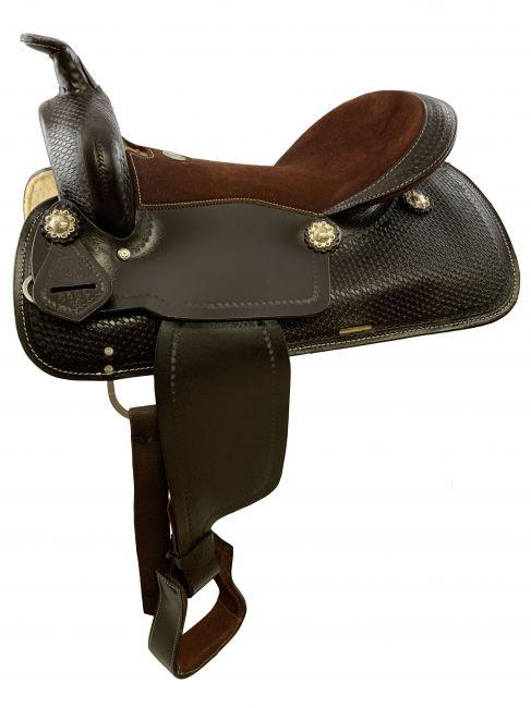 16" Double T Pleasure Style Saddle. This Saddle Dark Oil Saddle Features Basket - Medieval Replicas