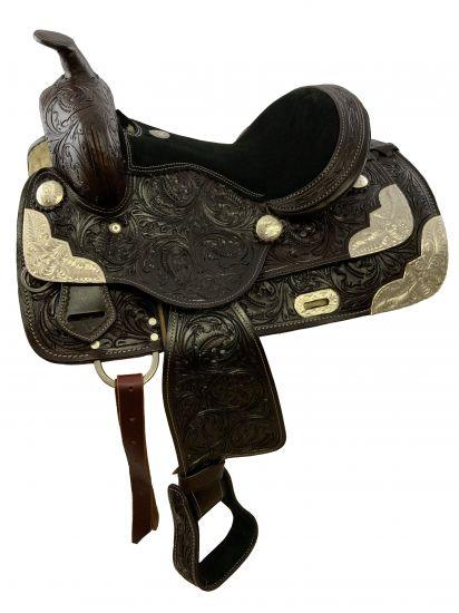 13" Fully Tooled Double T Pony/ Youth Show Horse Saddle W/Dark Oil Floral Tooled | riding saddle seat