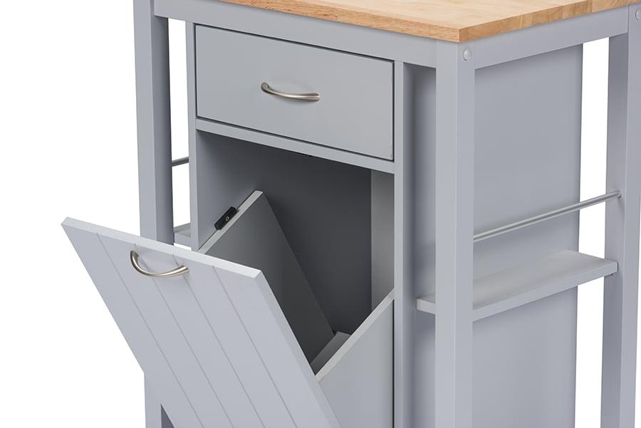 YONKERS LIGHT GREY KITCHEN CART WITH WOOD TOPONE (1) KITCHEN CART - Medieval Replicas