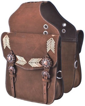 Showman Roughout Leather Horse Saddle Bag with rawhide arrow inlay