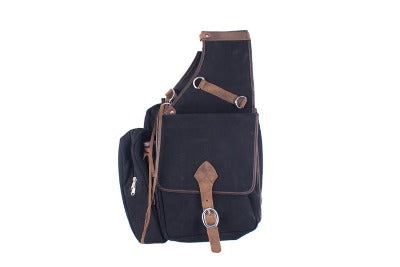 Showman Black Canvas deluxe horse saddle bag with flap leather buckle