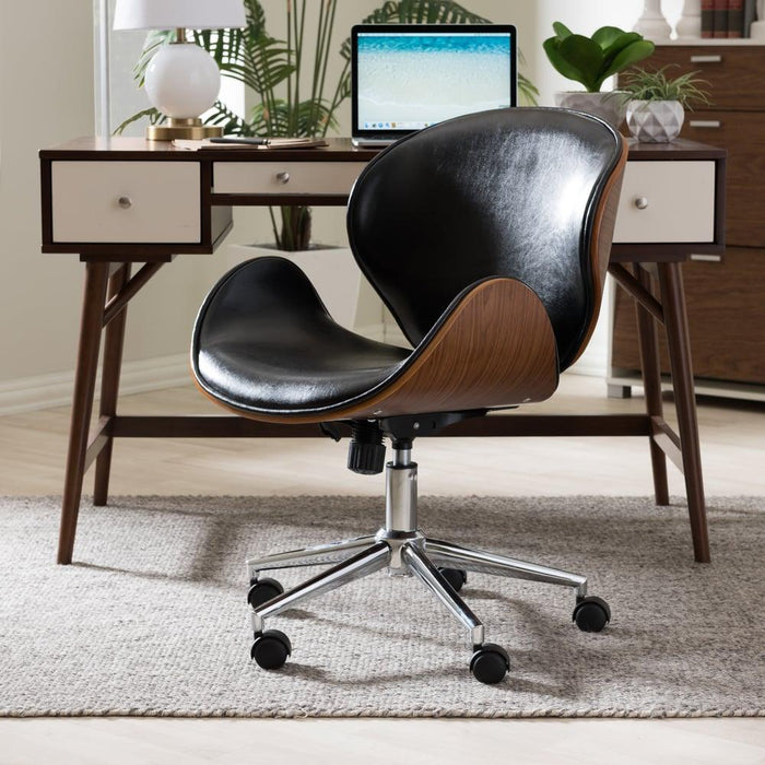 BRUCE WALNUT AND BLACK MODERN OFFICE CHAIR - Medieval Replicas