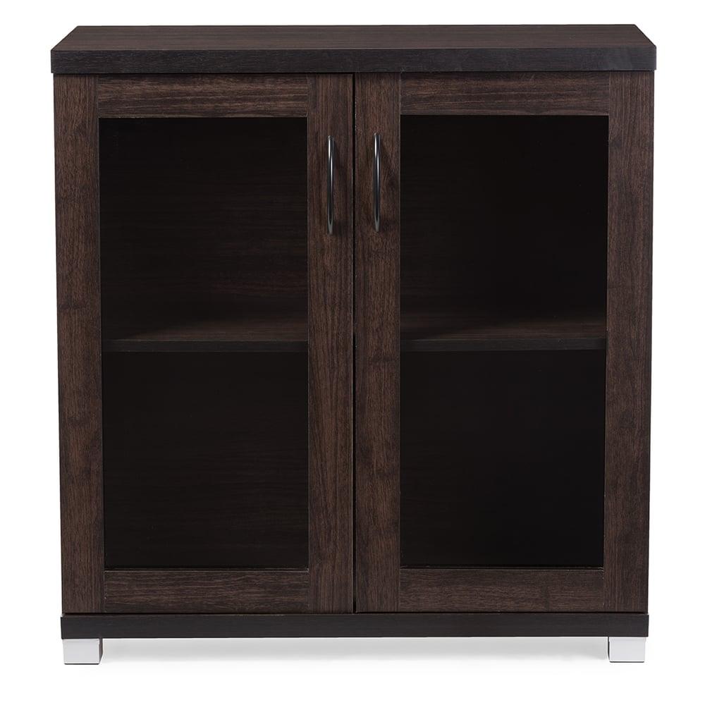 ZENTRA MODERN DARK BROWN SIDEBOARD STORAGE CABINET WITH GLASS DOORS - Medieval Replicas