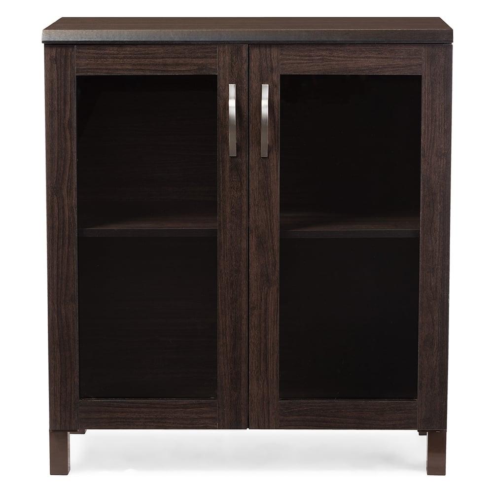 SINTRA MODERN DARK BROWN SIDEBOARD STORAGE CABINET WITH GLASS DOORS - Medieval Replicas