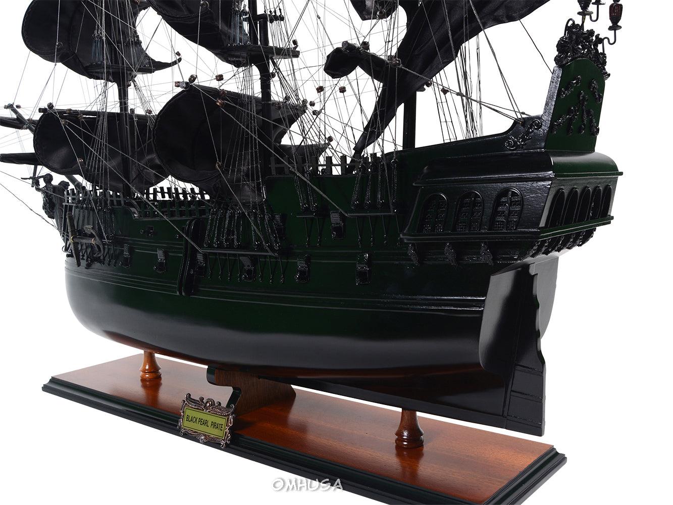 Black Pearl Pirate Handmade Wooden Ship Model 35" Long - Medieval Replicas