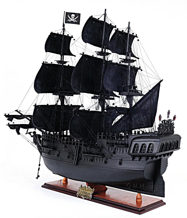 Handcrafted Black Pearl Pirate Ship Midsize With Display Case Front Open - Medieval Replicas