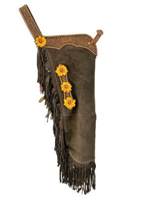 Showman Brown suede leather horse chinks with hand painted 3D sunflower design