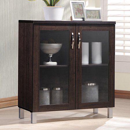 SINTRA MODERN DARK BROWN SIDEBOARD STORAGE CABINET WITH GLASS DOORS - Medieval Replicas