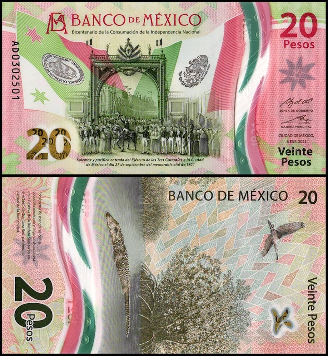 Mexico 20 Pesos Banknote, 2021, P-136a.2, UNC, Polymer