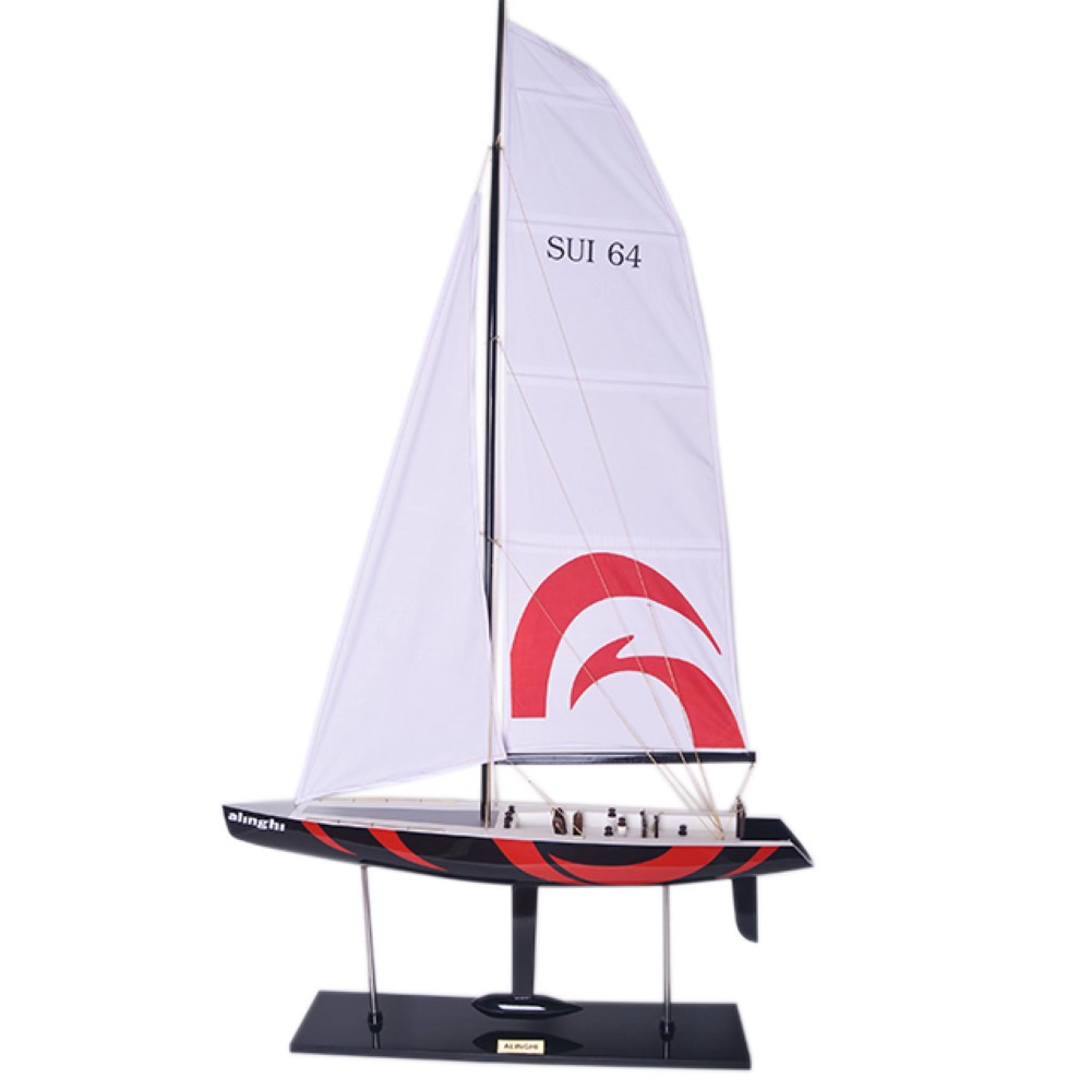 Y172-ALINGHI-PAINTED-MEDIUM-SAILBOAT-SCHOONER-YACHT-MODEL-L01.webp Alinghi Painted Medium Sailboat Schooner Yacht Model
