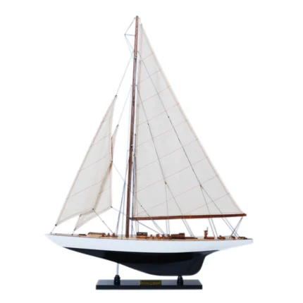 Endeavour Sailboat Schooner Yacht Model- Black & White Painted Small 24 inches long