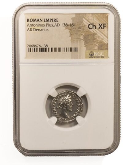 Roman Silver Denarius of Antoninus Pius (AD 138-161)  NGC(CH-XF)