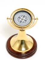 Gimbaled Compass on wood base — view 1