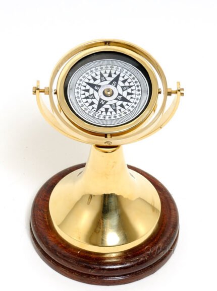 Gimbaled Compass on wood base — view 1