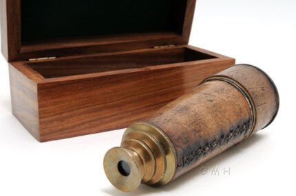 Handheld Telescope in wood box - Brown Leather — view 2