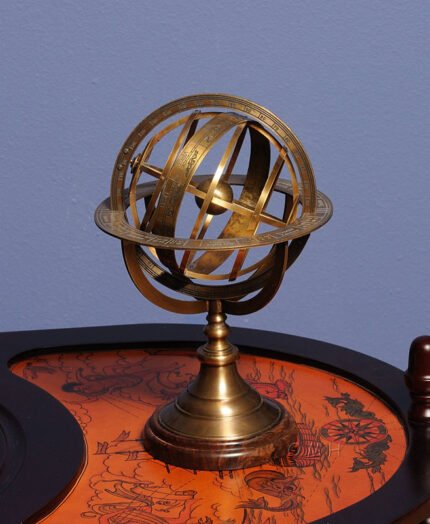 Armillary Sphere on wood base — view 2