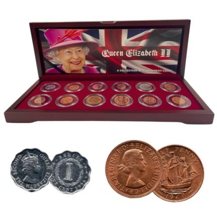 Queen Elizabeth II: A Collection of 12 Portrait Coins (Wooden Box Set)
